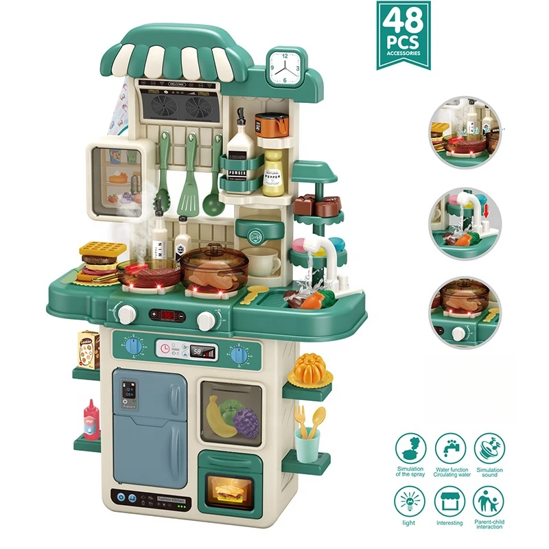 The kitchen table pretends to play with children's kitchen toy sets