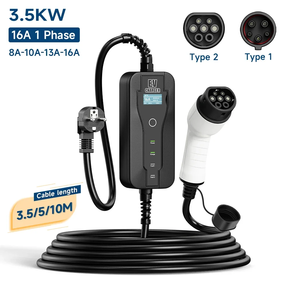 SAE J1772 Loại 1 IEC62196 Loại 2 EVSE EV Di Động Sạc 16A Xe Điện Sạc
