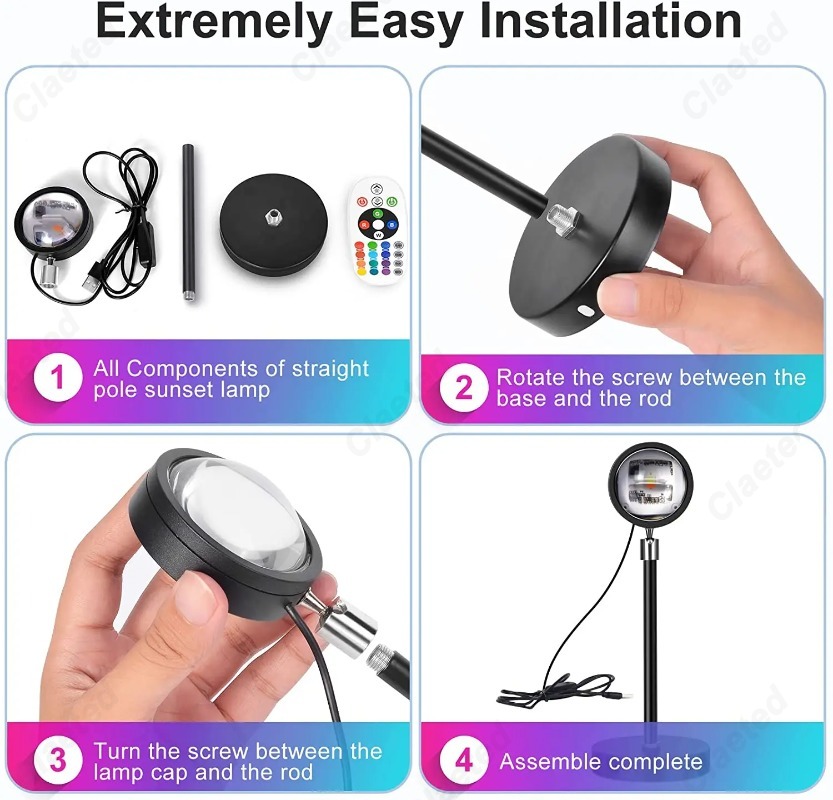 Luz LED inteligente de proyección de puesta de sol de arcoíris, Bar, cafetería, hogar, sala de estar, dormitorio, iluminación de ambiente de pared de fondo