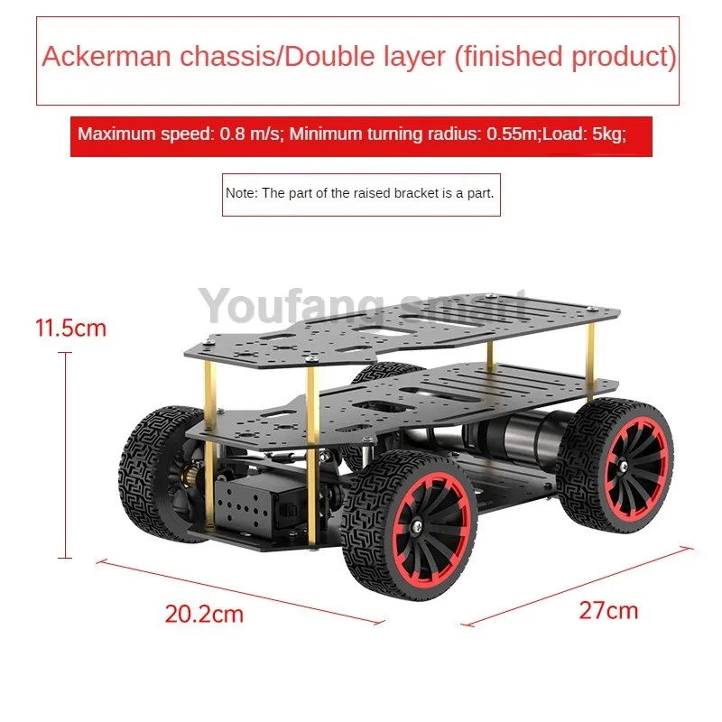 Montado Ackerman Robot Car Metal Chassis Motor Dual Encoder Engrenagem de direção da roda dianteira Kit Robot Base Programável ROS Carga de 5kg