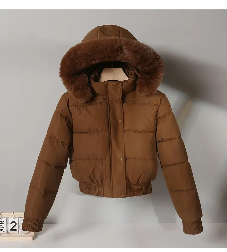Chaqueta acolchada con capucha para mujer, abrigo de algodón grueso para invierno, abrigos cálidos para panadería, abrigo de algodón holgado con cuello de piel grande 2024
