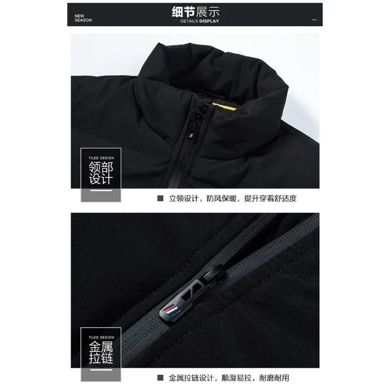 Jaqueta masculina de algodão de inverno com gola alta e jaquetas casuais Casaco grosso com zíper Parkas