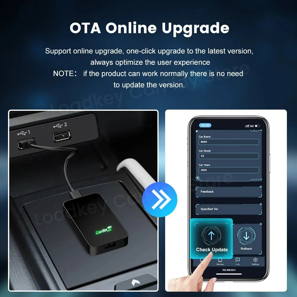 CarlinKit 5.0 Adattatore wireless CarPlay Android Auto Adattatore per auto wireless 3 in 1 per Mazda Toyotal Peugeot Volvo Kia Spotify