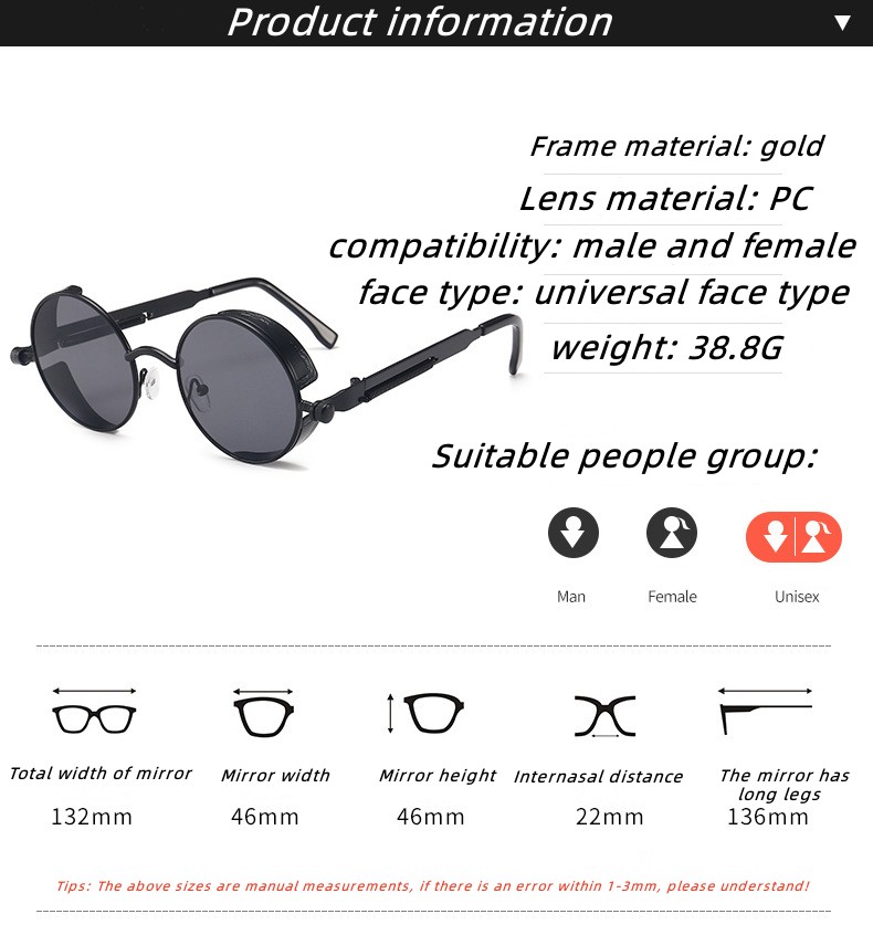 Steampunk Bril Nieuwe Mode Ronde Zonnebril Europa En De Verenigde Staten Retro Bril Trend Mannen En Vrouwen Modellen Zonnebril