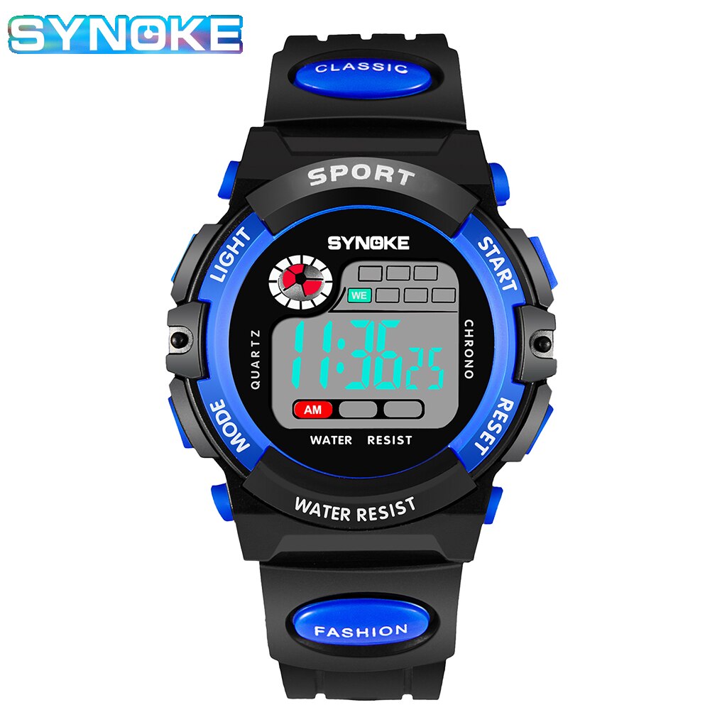 Synoke estudante crianças relógio digital esportes à prova dwaterproof água menino relógio eletrônico resistente ao choque multifuncional moda luminosa