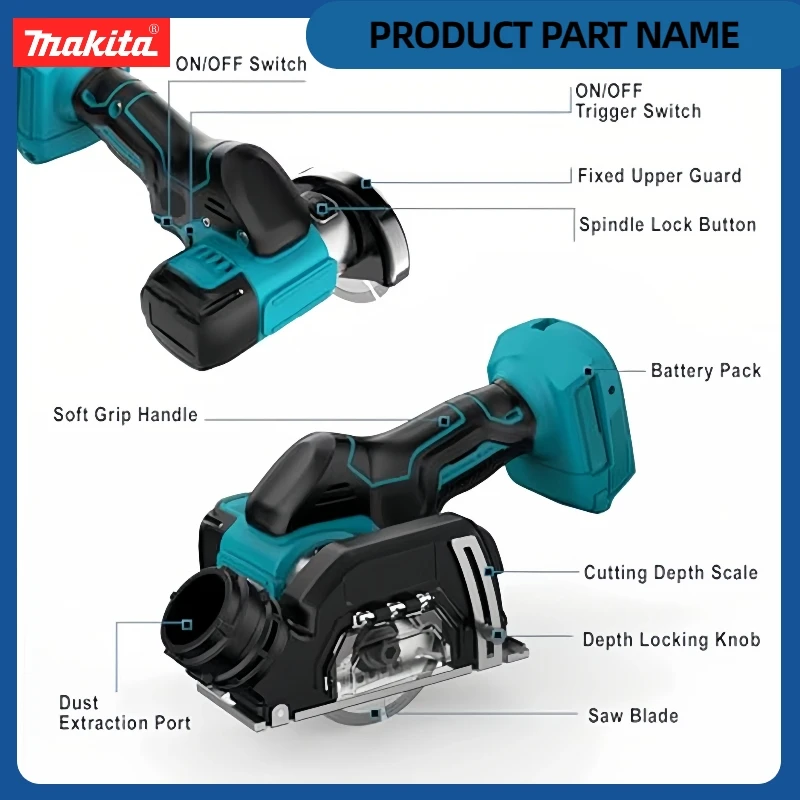 Makita 3inch Brushless Mini Angle Grinder Electirc Compact Cut OFF Tool Cutting Machine with LED Display For Makita 18V Battery