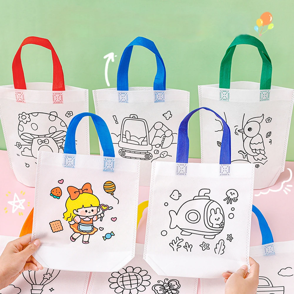 クリスマス、誕生日パーティーの記念品、DIY、絵画、ギフト、ランダムなパターン、5個のためのかわいい着色グッズバッグ