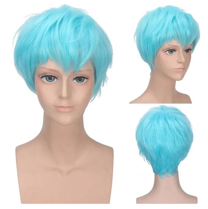 Peluca sintética corta de arcoíris Natural para hombres, cabello naranja con flequillo, Cosplay, Anime, Halloween, diario