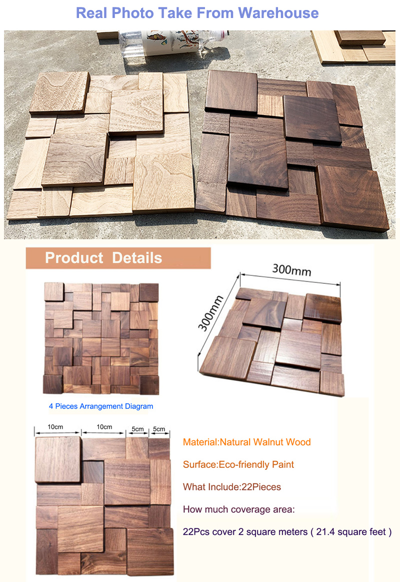6 unids/caja paneles de pared acústicos de madera de nogal negro Natural 30x30cm azulejos de mosaico de madera de absorción de sonido para decoración de pared Interior