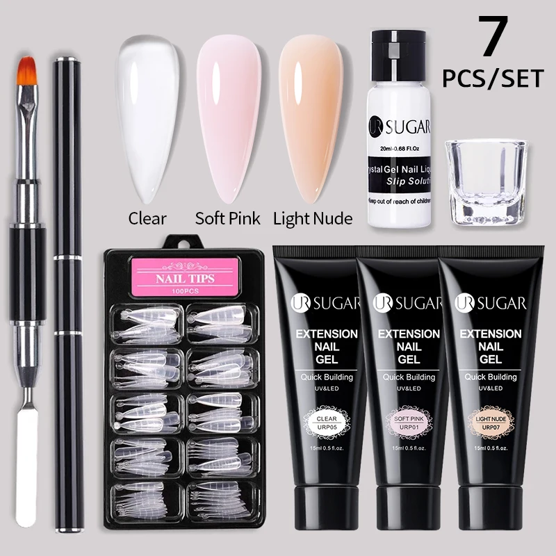 UR SUGAR-Juego de Gel de extensión para uñas, Kit completo de manicura, acrílico de cristal, extensión rápida de uñas, herramientas para construcción de yemas de los dedos, 15ml