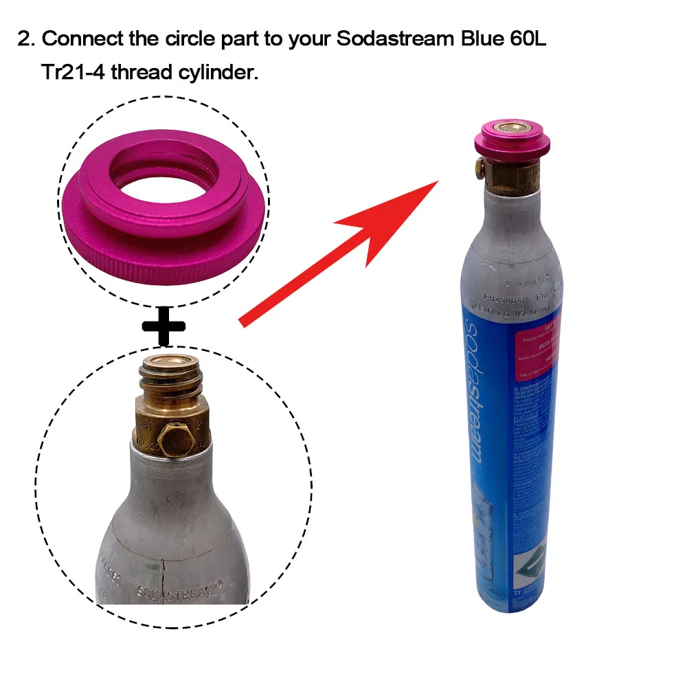 CO2 Convertor Adapter for Sodastream Blue 60L Tr21-4 Threads Cylinder to Pink Quick Connect Sparkling Water Makers DUO/Art/Terra
