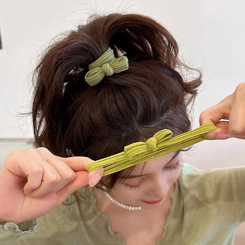 5 unids/set de coleteros con lazo, cuerda para el cabello para niños, Color sólido, sin daños, soporte elástico para cola de caballo, banda de goma, sombreros para niñas pequeñas