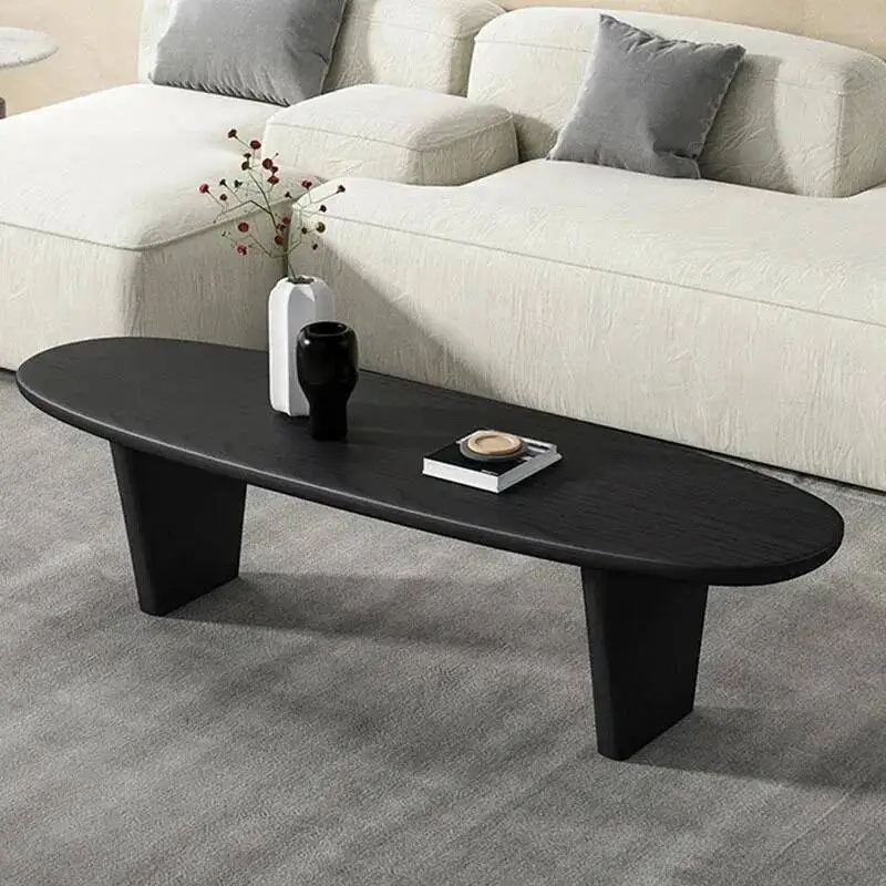 Criativo café oval minimalista mesas de estar nordic madeira maciça preto café mesas para sala luxo café móveis mesas de café