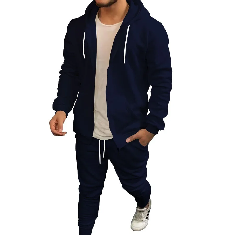 Frühling Herbst Sport Herren Sets Einfarbig Mode Casual Anzug Mit Kapuze Strickjacke Mantel und Hose Herrenmode Zwei Stück Set