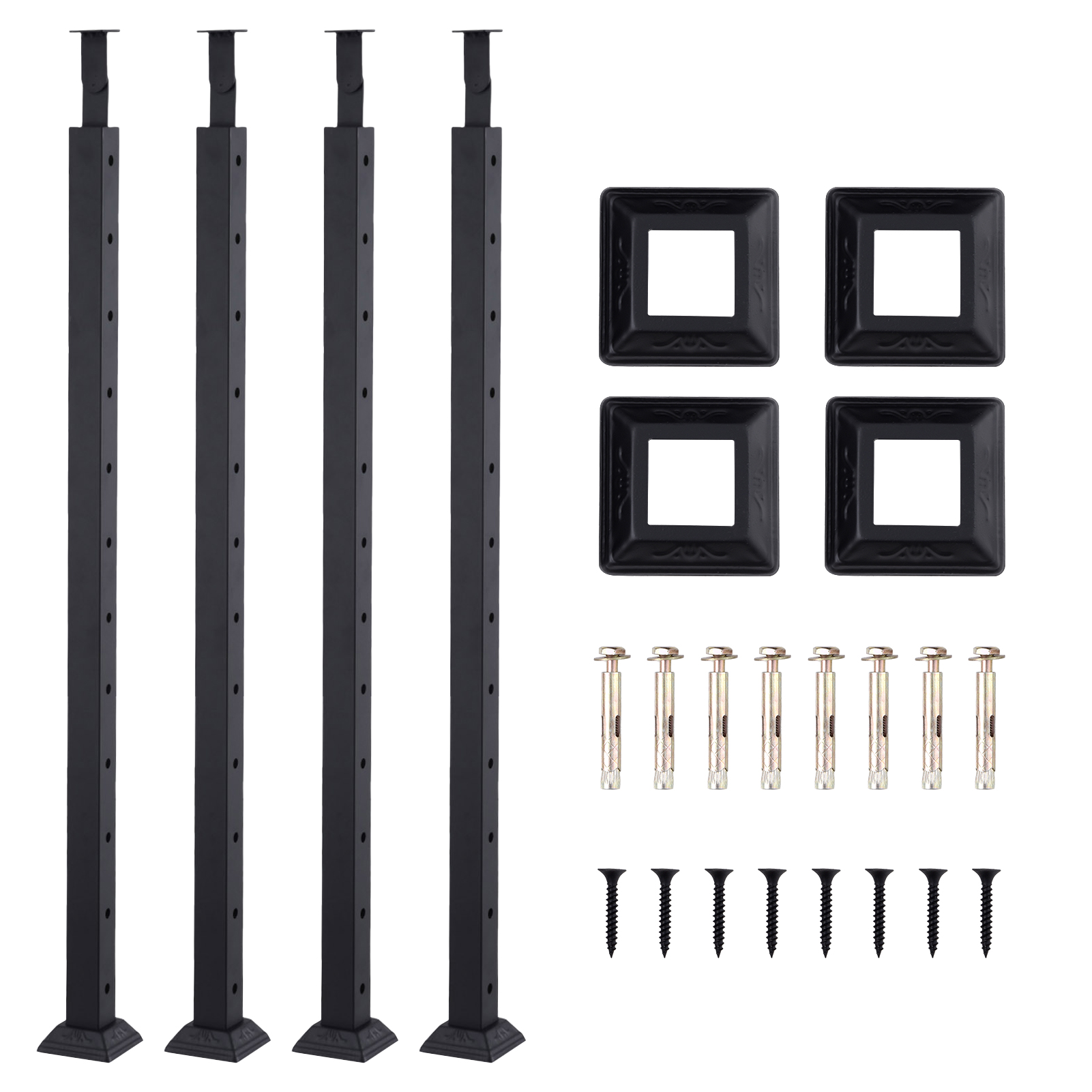 Cable Railing Post, 4 Pieces Decking Railings, Black Finish Fence Rail Post for Steps, Balcony, Staircase, Pool Fence
