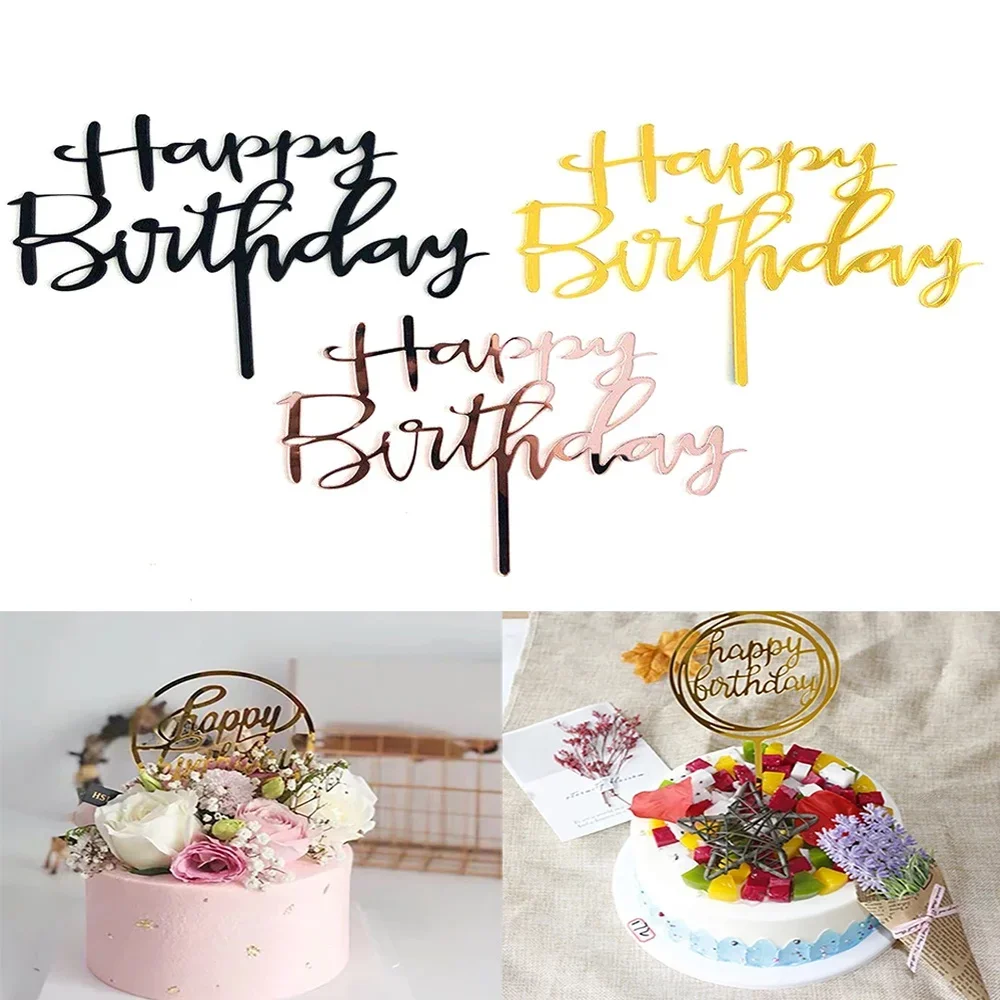 10 unids/set Multi estilo acrílico feliz cumpleaños pastel Topper decoración de postre