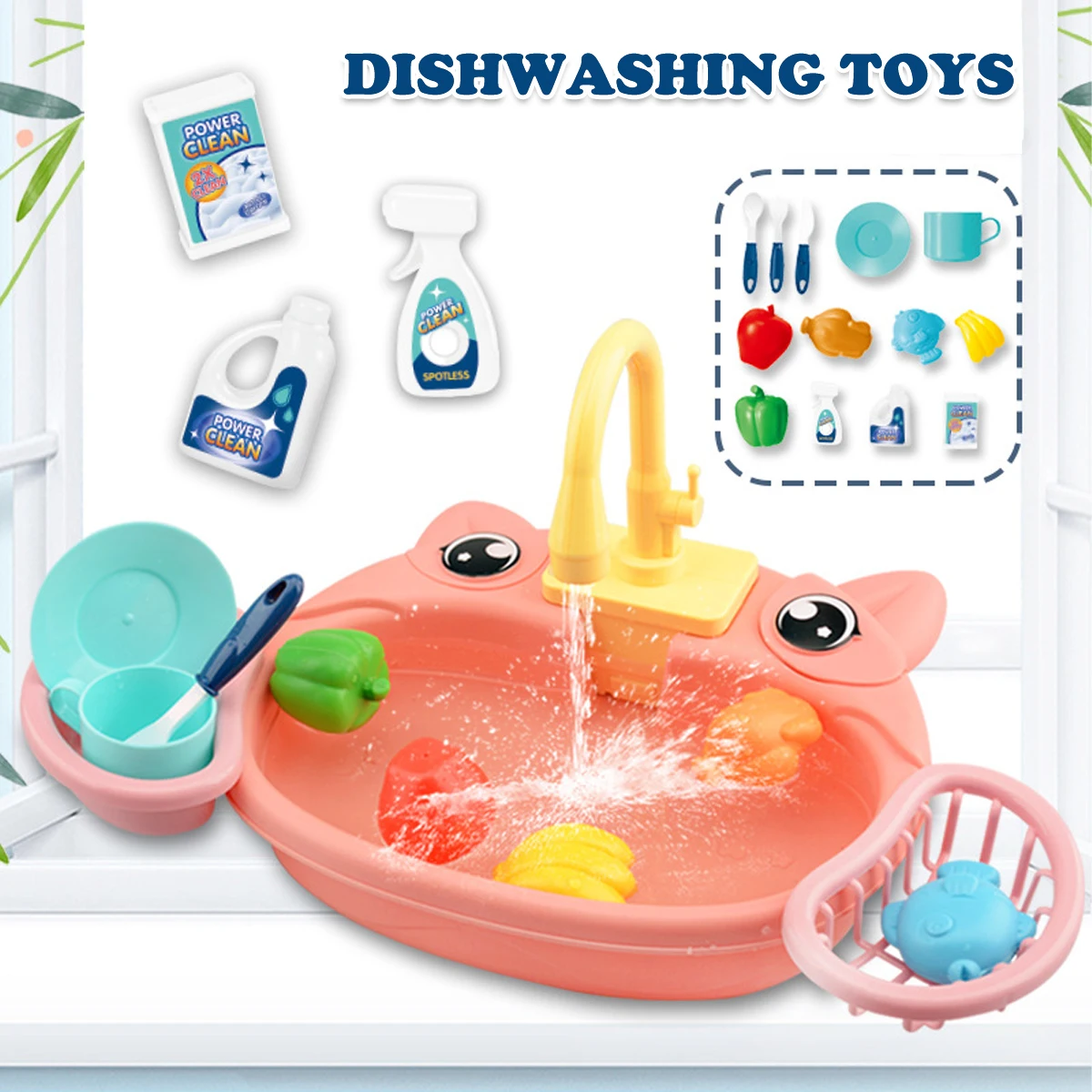 Dishwasher Toys, Kitchen Sink Electric Playing with Running Water  Automatic Water Cycle System Simulated kitchen accessories