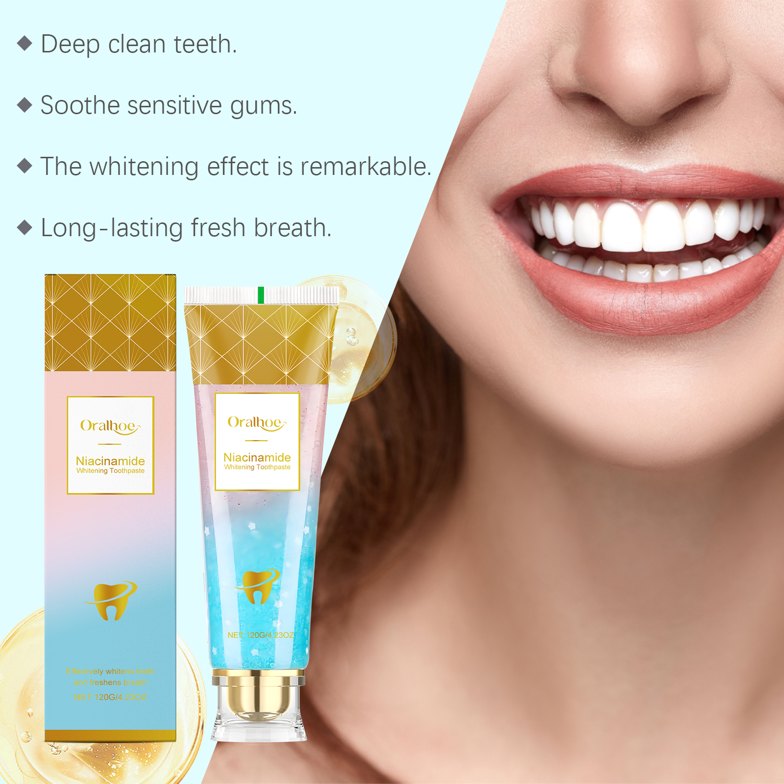 Pasta de dientes blanqueadora de niacinamida, elimina el mal aliento, limpieza bucal, reduce la placa, pasta de dientes Natural para eliminar manchas