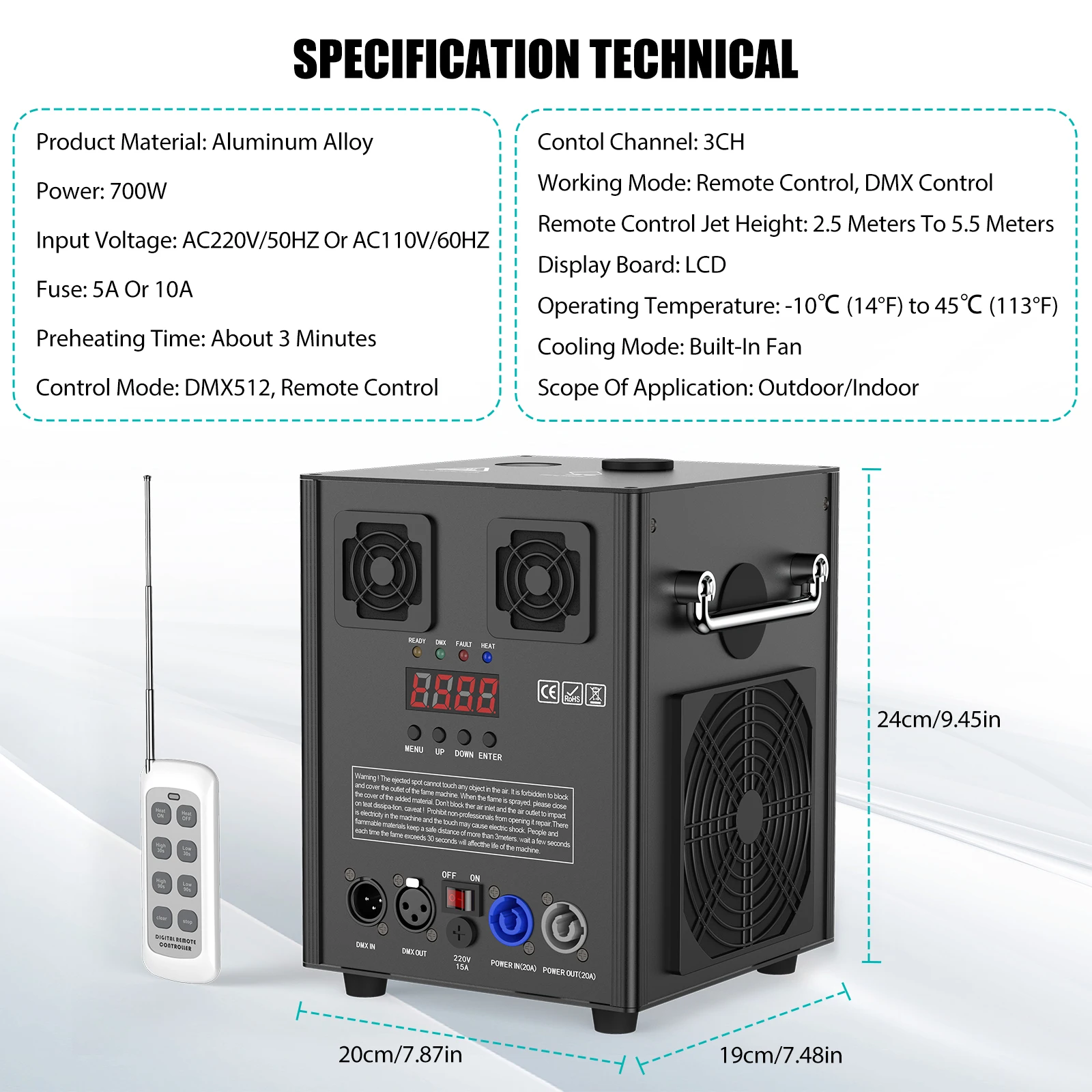 U'King 700W Machine à étincelles froides avec Flightcase Machine de pulvérisation de fleurs électronique intérieure/extérieure Machine de feu d'artifice de scène DMX