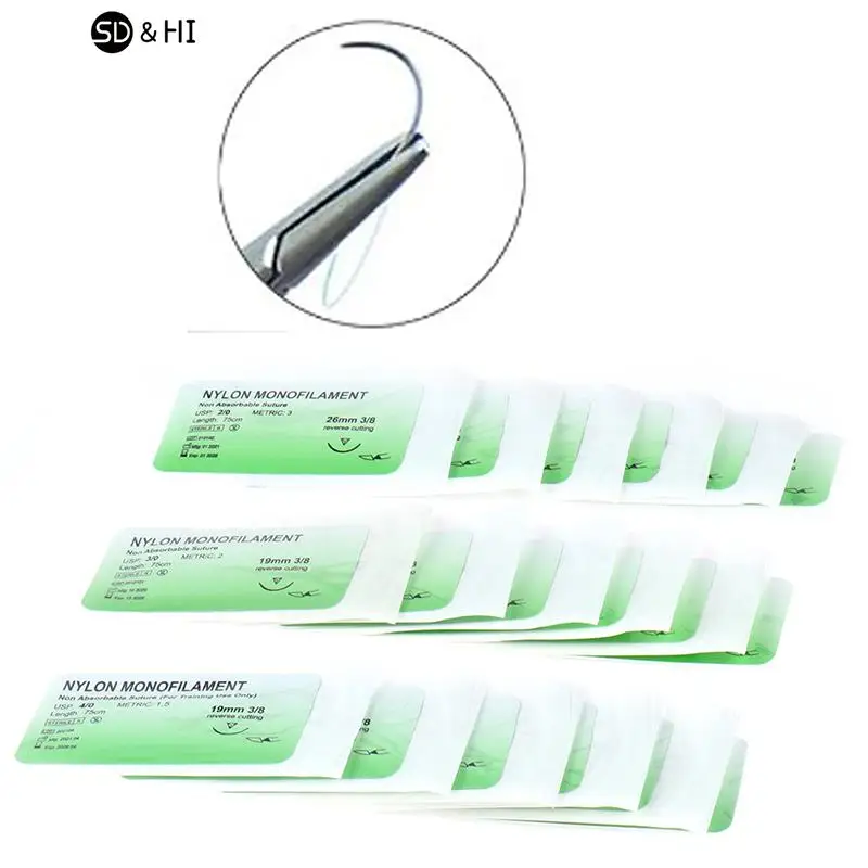 6Pcs 2/0 3/0 4/0 Needle Suture Nylon Non-injured Suture Medical Thread Tool