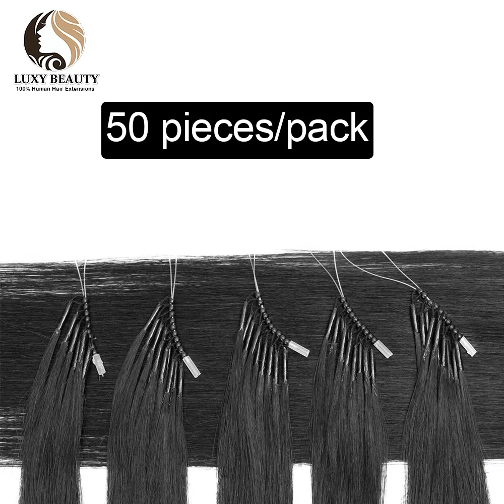 Extensiones de cabello humano con microcuentas 8D, Nano anillo de silicona, extensión de cabello Invisible, Mini cuentas de silicona, cabello humano Rubio, marrón y negro