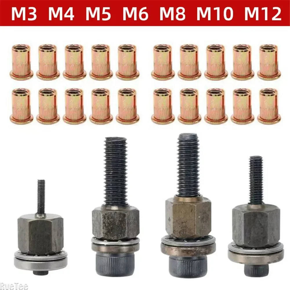Manual Rivet Screw Riveter Rivet Nut Tool Adapter M3 M4 M5 M6 M8 M10 M12 Metal License Plate Simple Installation 11pc
