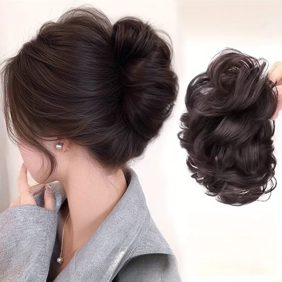 Synthetische Messy Bun Haarstuk Klauw Clip Paardenstaart Extensions Chouchou-stijl Luie Bloemknop Broodje Chignon Golvend Krullend Paardenstaart