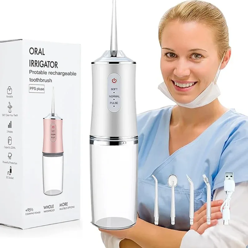 Irrigateur buccal Portable, fil dentaire à Jet d'eau, Rechargeable par USB, cure-dents, 4 pointes de Jet, 220ml, 3 Modes, nettoyeur dentaire