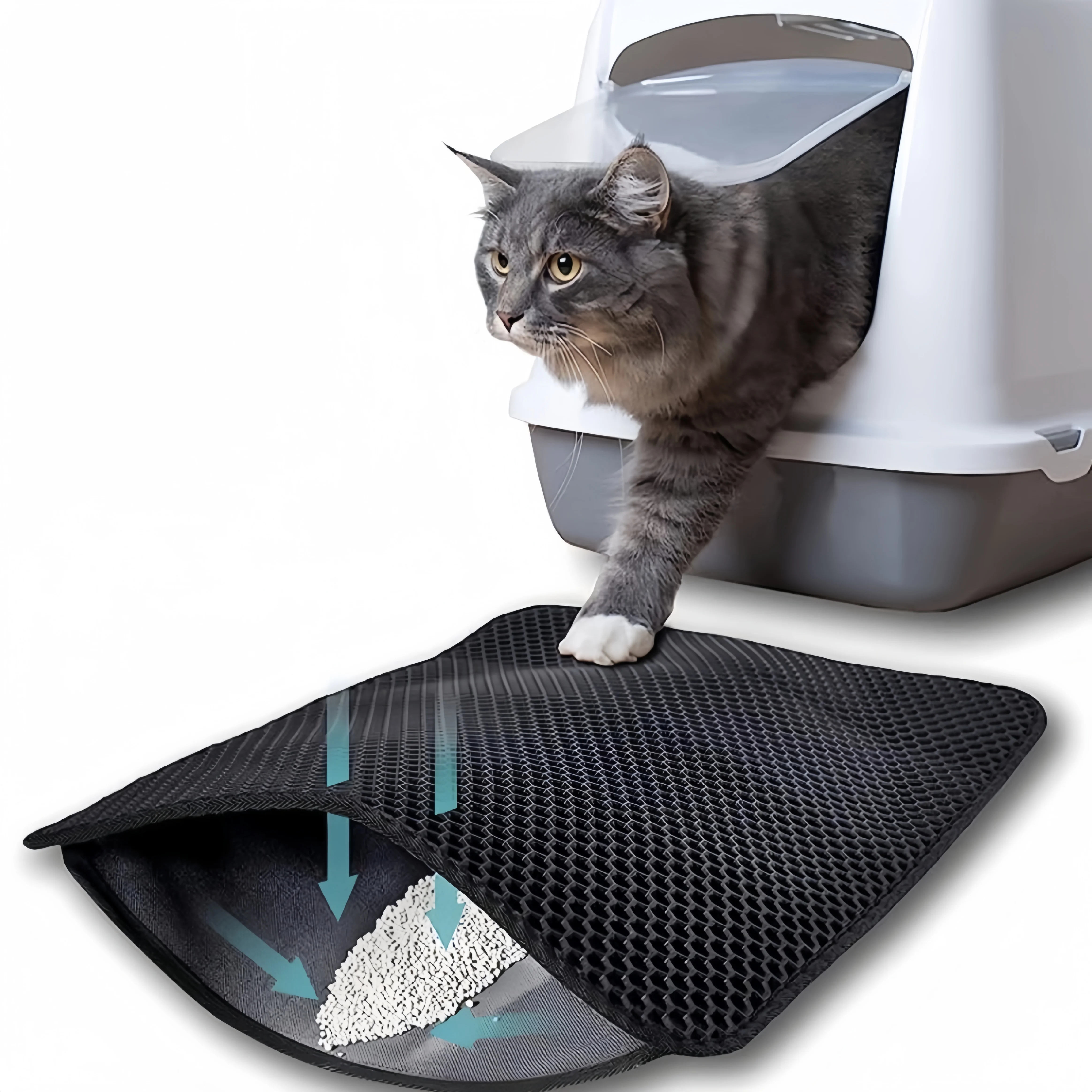 Tapete de areia de gato de tamanho grande, dupla camada impermeável Pet Litter Box, almofada de areia antiderrapante, cama lavável, produtos limpos