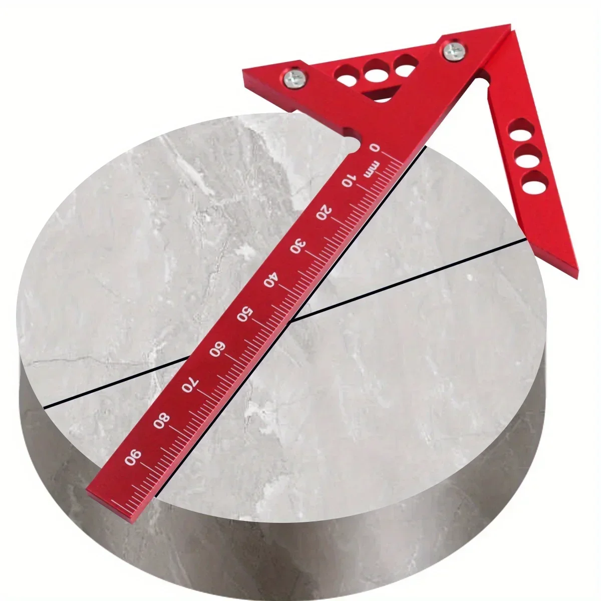 Trazador central circular para carpintería 45/90 °   Herramienta de medición central, medidores de línea, trazador central de aluminio, regla de carpintero, herramienta de medición