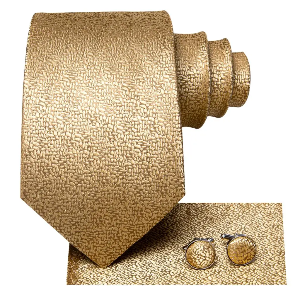 Hi-Tie-Corbata de boda de seda sólida dorada para hombres, gemelos a mano, regalo para hombres, corbata para hombres, fiesta de negocios de moda, envío directo