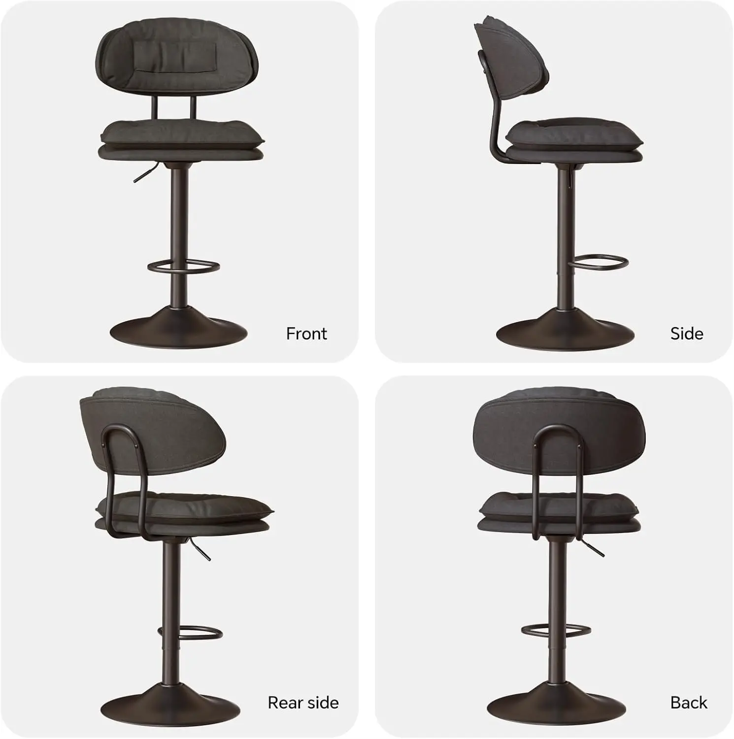 Modern Bar Stools Set of 4, Ergonomic Performance Fabric Upholstered Bar Stools with Back, Double-Layer Adjustable Swivel