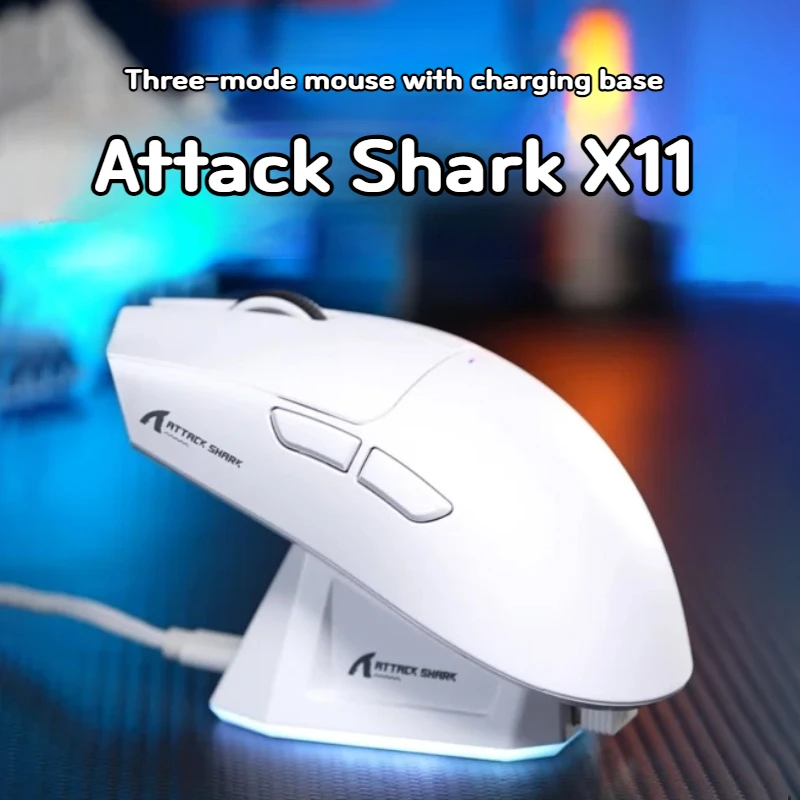 Attack shark x11 mouse leve paw3311 e-sports jogo três modos sem fio bluetooth mouse carregamento rgb inferior acessórios para pc