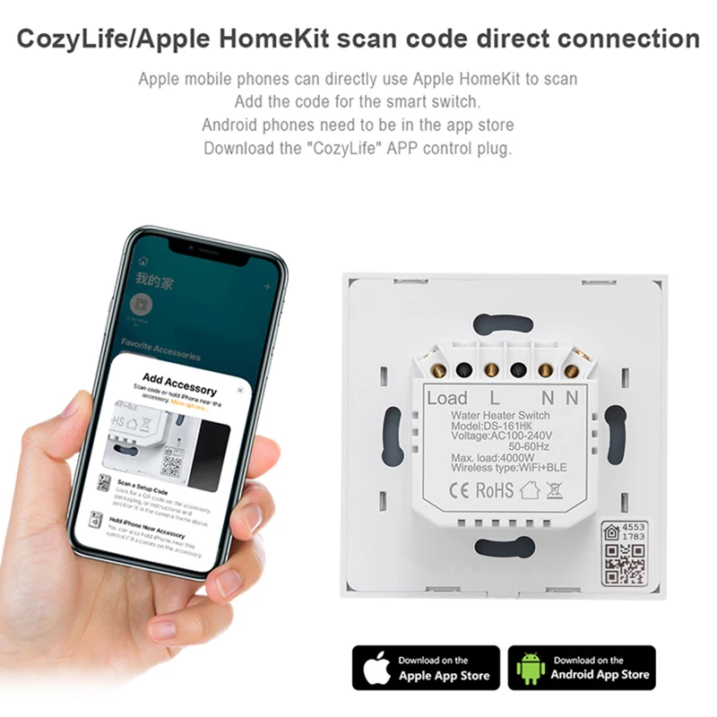 Interruptor de caldera con WiFi, calentador de agua inteligente, automatización del hogar, Control por voz por Alexa, Google Home, Apple, Siri, 20A, estándar US/AU HomeKit