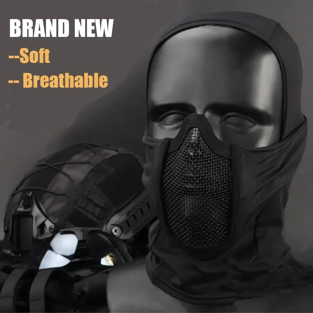 Tactical Full Face Mesh Mask Balaclava Airsoft Paintball Halloween Mask CS Game Hunting Cycling Protective Helmet Liner Cap