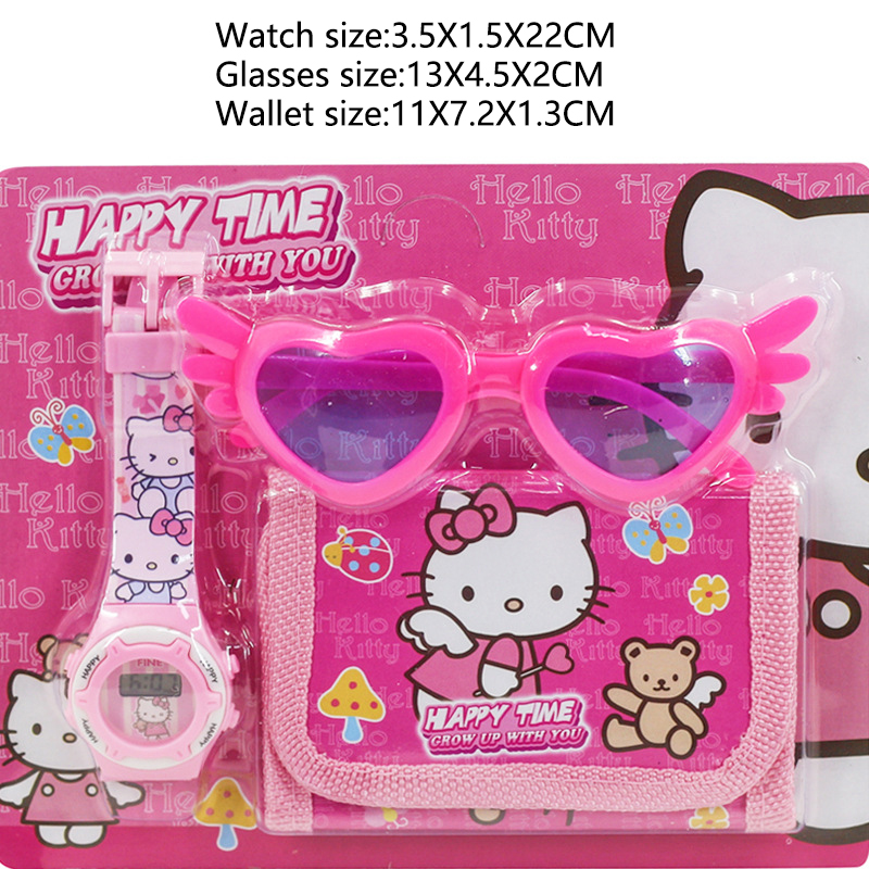 Новые детские часы «Hello Kitty» из 3 предметов с единорогом и очками-кошельком, часы с мультяшным Человеком-пауком для детей, набор игрушек, reloj infantil