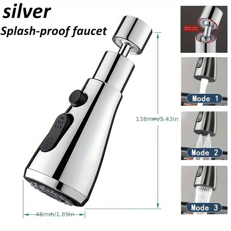 1pc extensor de torneira impulsionando prevenção respingo três modos poupança água casa estendido chuveiro spray filtro, extensor torneira