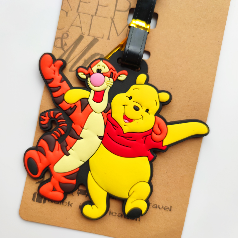 Adorável Disney Anime Winnie Pooh Etiqueta de bagagem Mala ID Suporte de endereço Etiquetas de embarque de bagagem Etiqueta portátil