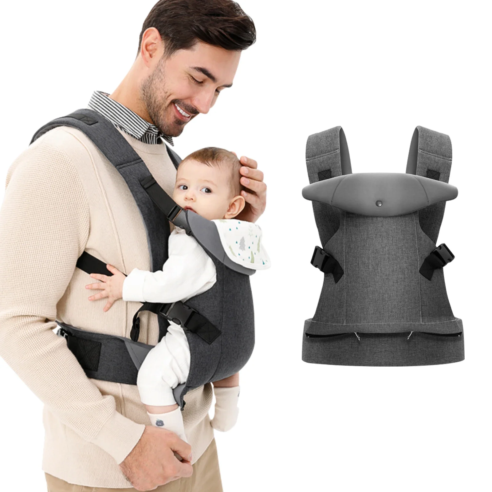 Porte-bébé pliable pour nouveau-nés et tout-petits de 7 à 45 lb, toutes saisons, avant et arrière, avec siège de hanche, soutien lombaire