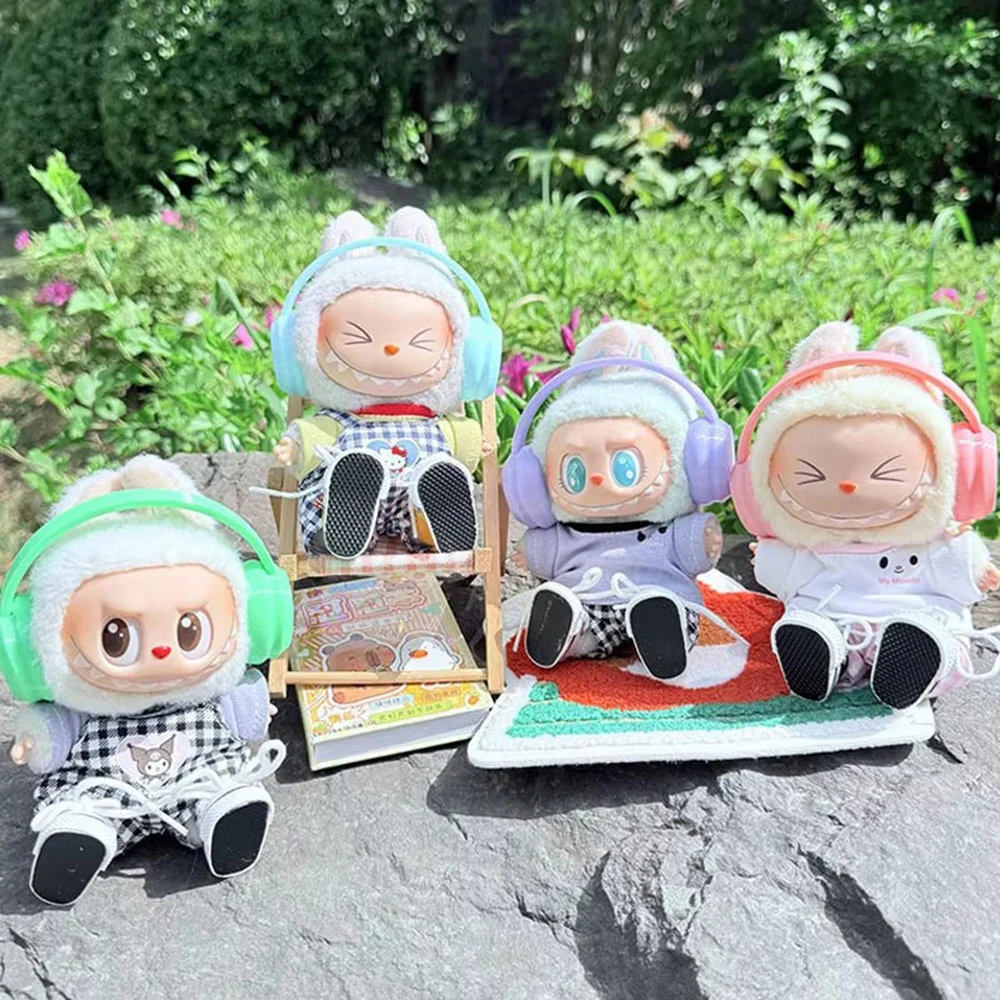 Für Labubu 17 cm Macaron Farbe Baumwolle Puppe Kopfhörer Zubehör 10 cm Mode Kopfhörer Nette Puppe Kopfhörer