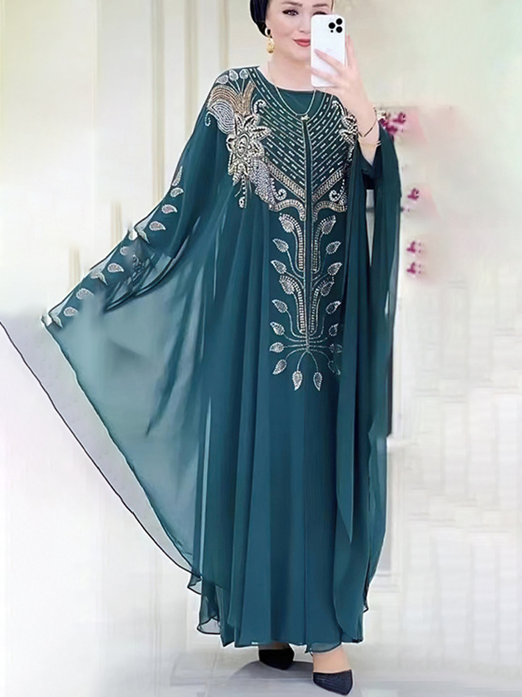 Chifón Boubou Moda musulmana Abaya 2 uds conjunto Dubai Turquía Maxi vestido musulman conjuntos caftán marroquí ropa islámica