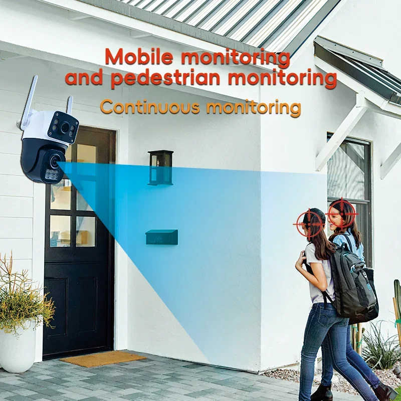 8MP Wifi Camera PTZ Outdoor Dual Screen AI Human Detection Dual Lenses 10MP Security Protection IP Camera Two-way Audio V380 Pro