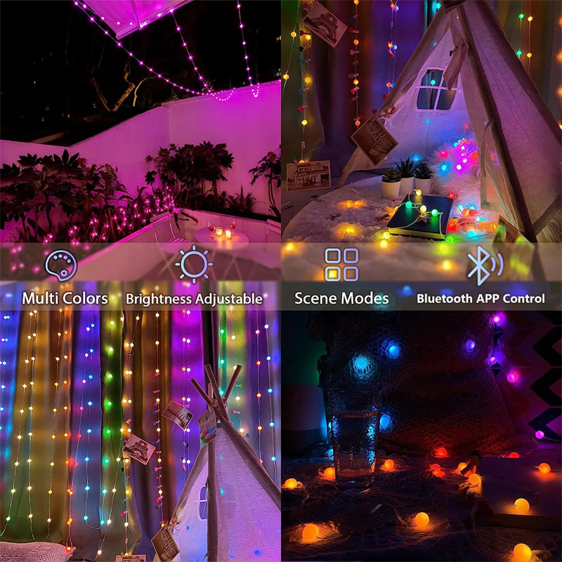 Bluetooth USB LED String Licht RGBIC Runde Girlande Licht Smart Farbwechsel Garten Lichter String Für Home Festival Decor