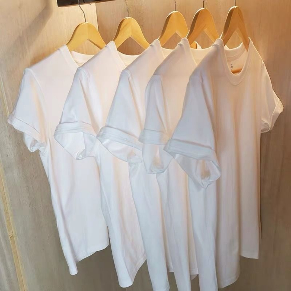 2PCS 100% 코튼 솔리드 T 셔츠 남성과 여성의 짧은 소매 흰색 티셔츠 캐주얼 통기성 느슨한 라운드 넥 티셔츠 커플 탑