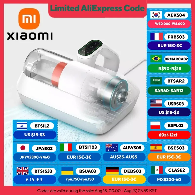 XIAOMI MIJIA aspiradoras eliminadoras de ácaros Pro, esterilización UV de edredón de cama para el hogar de 14kPa, pantalla inteligente LED, versión CN con adaptador