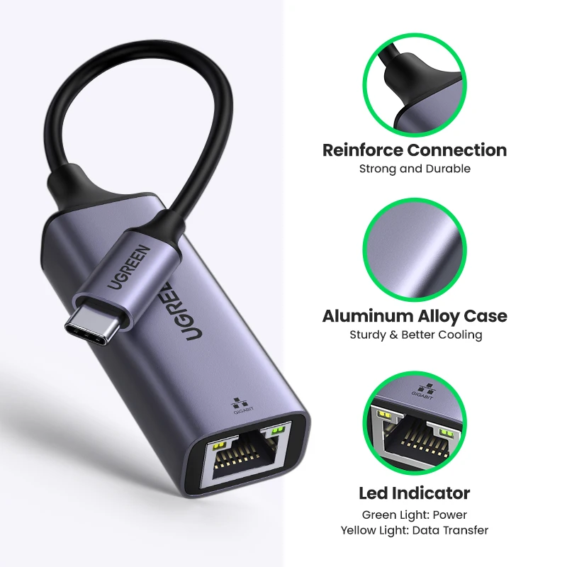Ugreen usb c ethernet adaptador 1000/100mbps usb lan rj45 thunderbolt 3 para o portátil macbook samsung ipad usb ethernet placa de rede