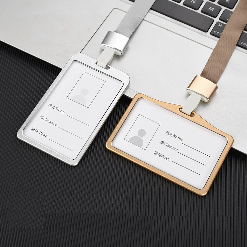 แฟชั่น Sampul Kartu ผู้หญิงอะลูมินัมอัลลอยทำงานชื่อซองใส่บัตรธุรกิจ ID Badge ขาตั้งสายคล้องโลหะกระเป๋ากระเป๋า