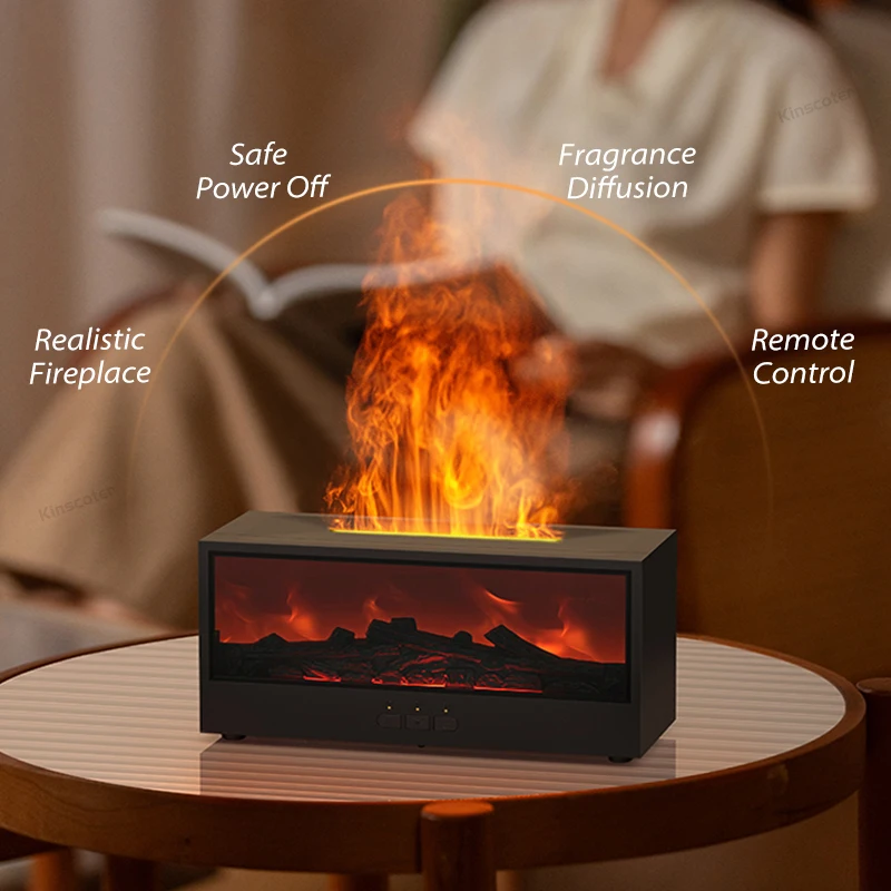 Creative Fireplace Aroma Diffuser 150ml Simulated Flame Air Humidifier with Remote and Waterless Auto Off for Home Room Gift