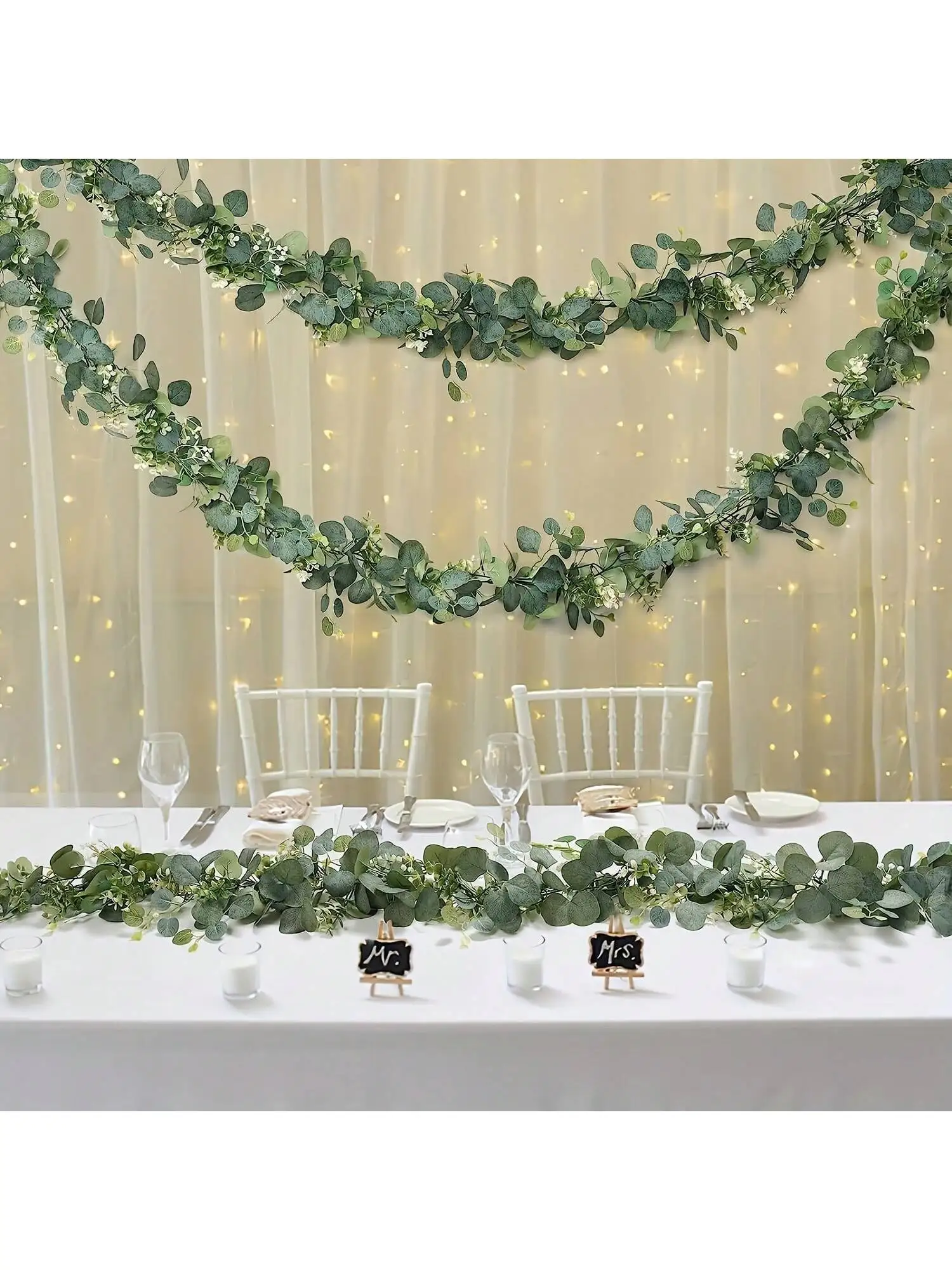 2 個人工ユーカリつる植物リアルな質感フェイクグリーン吊り植物結婚式中庭庭ホームパーティー壁装飾