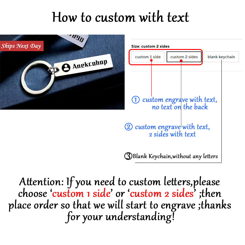 Llavero grabado personalizado Texto personalizado con número de teléfono Información antipérdida o llavero de doble cara con mensaje personalizado